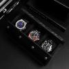 imageMOZSLY Watch Roll Travel Case 3 Slots Portable Watches Box Organizer Storage Holder Pattern PU LeatherBlack