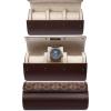 imageMOZSLY Watch Roll Travel Case 3 Slots Portable Watches Box Organizer Storage Holder Pattern PU LeatherBrown