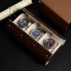 imageMOZSLY Watch Roll Travel Case 3 Slots Portable Watches Box Organizer Storage Holder Pattern PU LeatherBrown