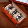 imageMOZSLY Watch Roll Travel Case 3 Slots Portable Watches Box Organizer Storage Holder Pattern PU LeatherOrange