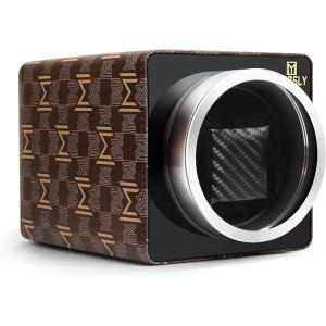 imageMOZSLY Watch Winder for Single Automatic Watches with Quiet Motor 12 Rotation Mode Setting LeatherBrown