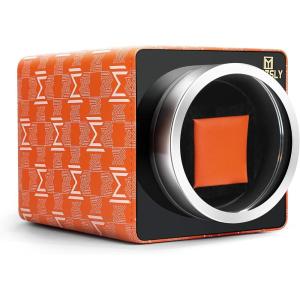 imageMOZSLY Watch Winder for Single Automatic Watches with Quiet Motor 12 Rotation Mode Setting LeatherOrange