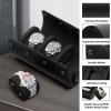 imageMOZSLY Watch Roll Travel Case 3 Slots Portable Box for Men and Women Watches Organizer Storage Holder PU LeatherBlack