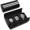 imageMOZSLY Watch Roll Travel Case 3 Slots Portable Box for Men and Women Watches Organizer Storage Holder PU LeatherBlack
