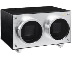 imageMOZSLY Double Watch Winder for Automatic Watches with Quiet Motor 12 Rotation Mode Setting AC Adapter or Battery Powered PU LeatherBlack