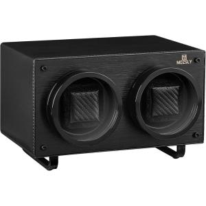 imageMOZSLY Double Watch Winder for Automatic Watches with Quiet Motor 12 Rotation Mode Setting AC Adapter or Battery Powered PU LeatherFull black