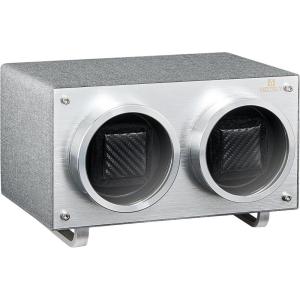 imageMOZSLY Double Watch Winder for Automatic Watches with Quiet Motor 12 Rotation Mode Setting AC Adapter or Battery Powered PU LeatherGrey