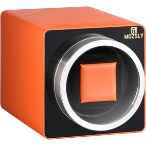 image:imageMOZSLY Watch Winder for Automatic Watches Single Rotating Watch Box with Quiet Motor 12 Rotation Mode Setting Battery Powered or AC Adapter PU LeatherOrange